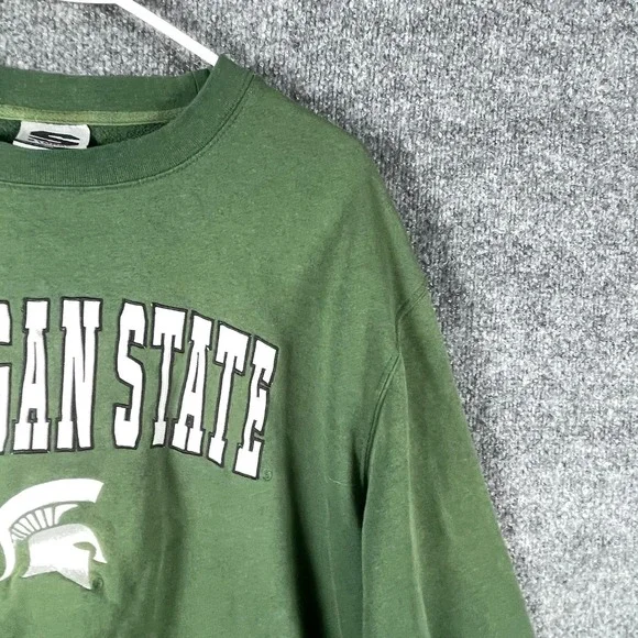 VTG Michigan State Spartans Sweatshirt Mens large Green Embrodiered Faded Y2K - Picture 5 of 13